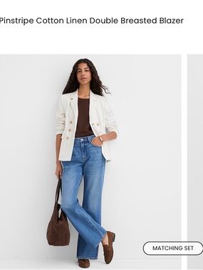LOFT Cream Pinstripe Double-Breasted Blazer with Brown Buttons
Blazer only